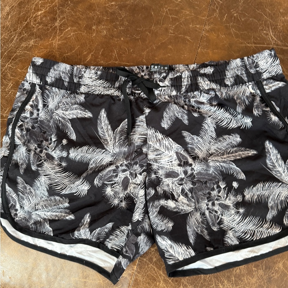 Hurley Black and White Tropical Print Women's Swim Shorts